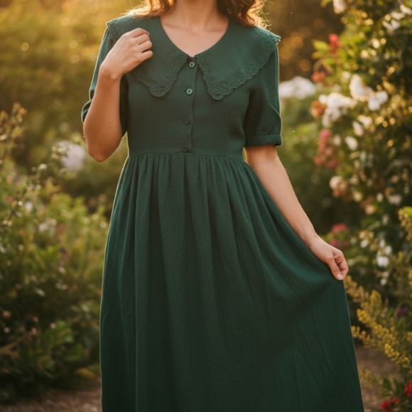 karin stevens Dresses & Skirts - Vintage Karin Stevens 1980's  Maxi Dress with Scalloped Peter Pan Collar